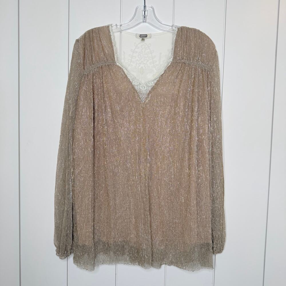 gimmicks by BKE Shimmery Beige Long-Sleeve Peasant Blouse